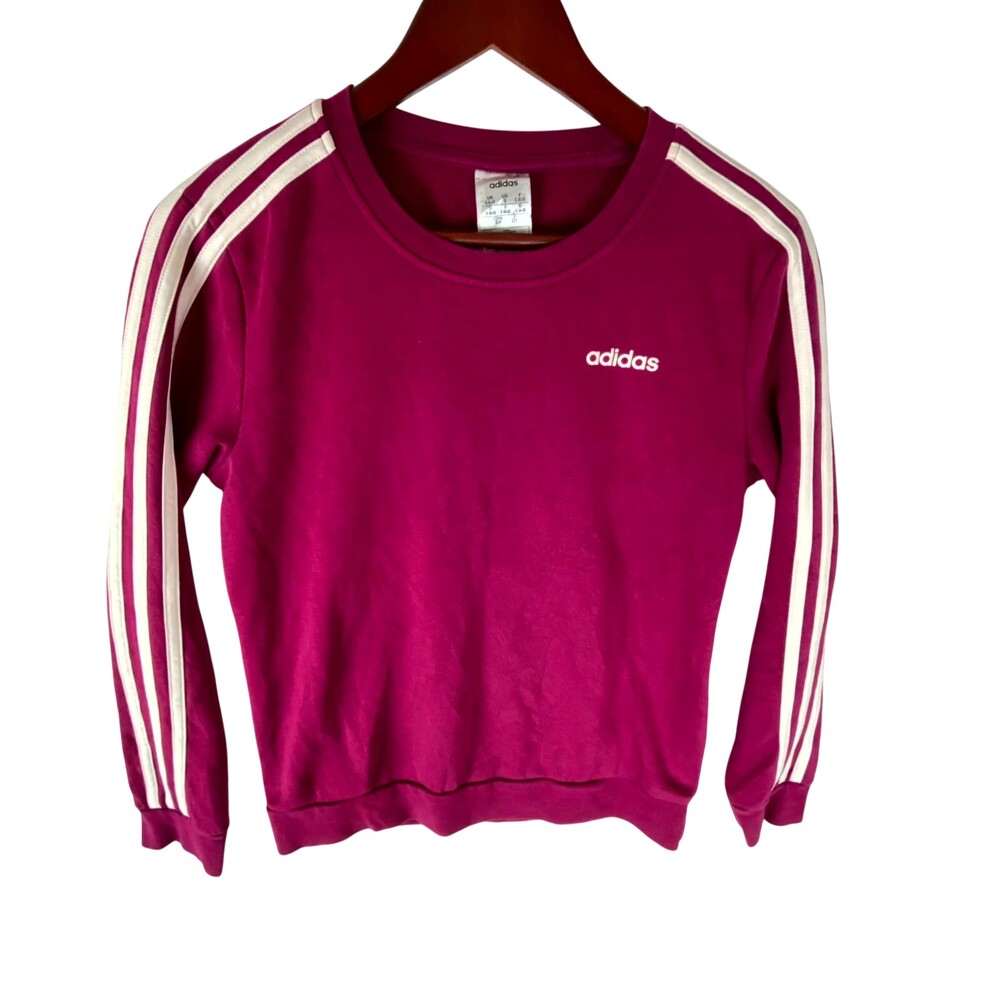 Adidas Fleece Sweatshirt Womens Small Purple Logo 3 Stripes Long Sleeve Pullover